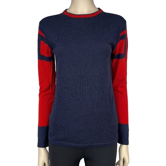 VS & GIGLI Crew Neck Long Sleeves Blue & Red Sweater Size S - Picture 1 of 5